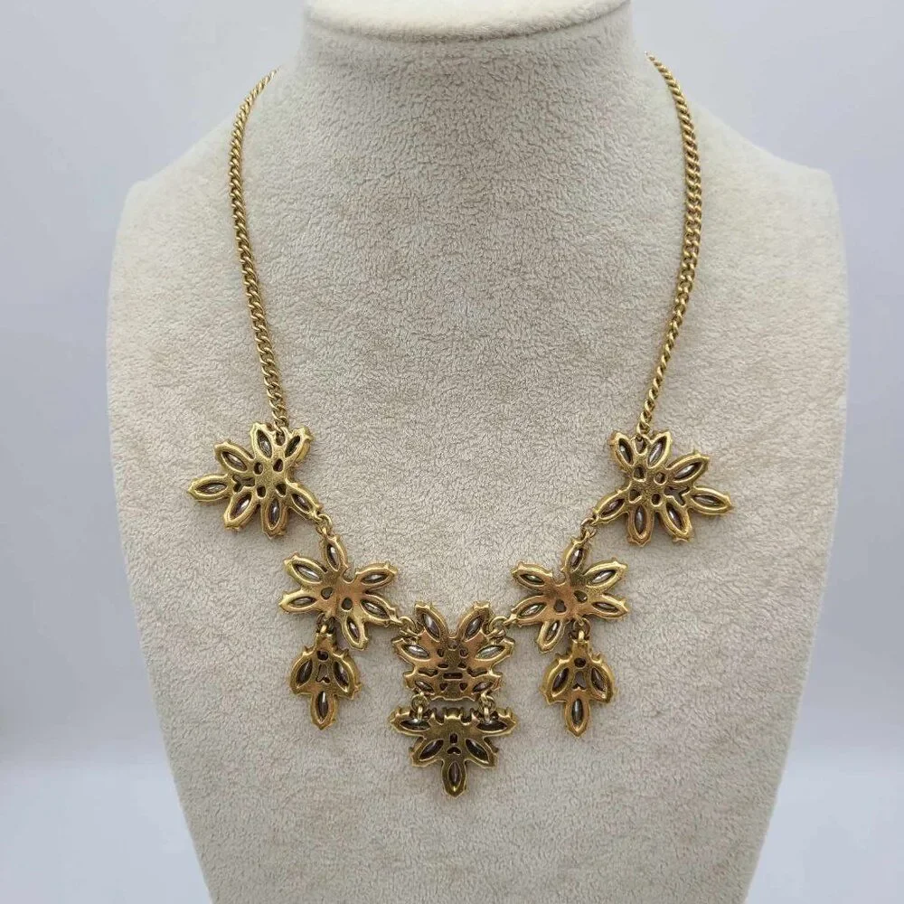J Crew Factory Clear Crystal Gold Tone Statement Necklace NWT!  NEW!